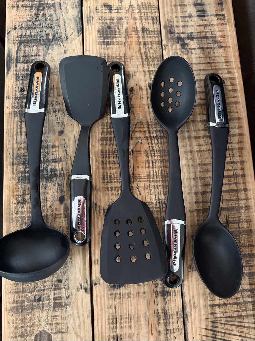 KitchenAid Black Nylon 5-Piece Cooking Utensil Set with Silver Accents